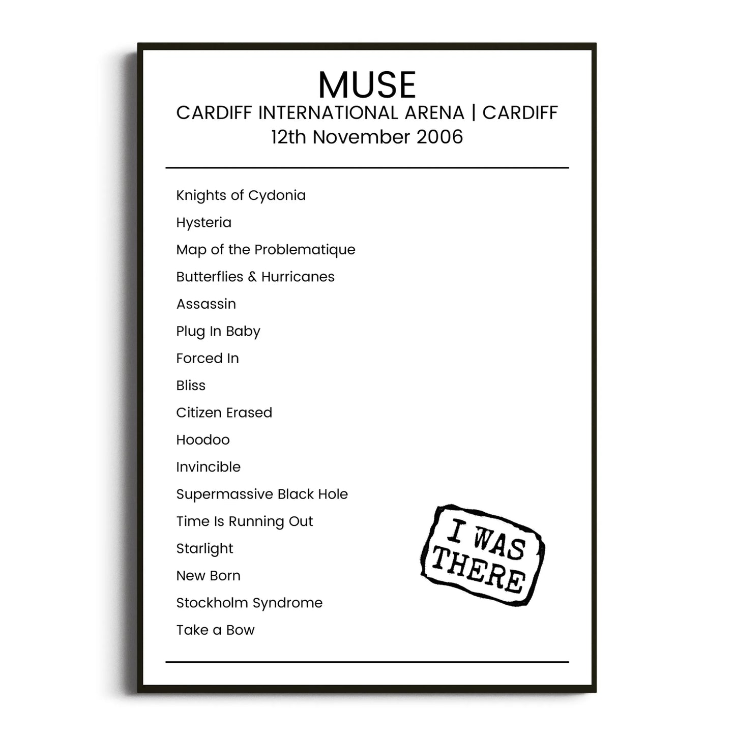 Muse Cardiff 12 November 2006 Setlist Poster