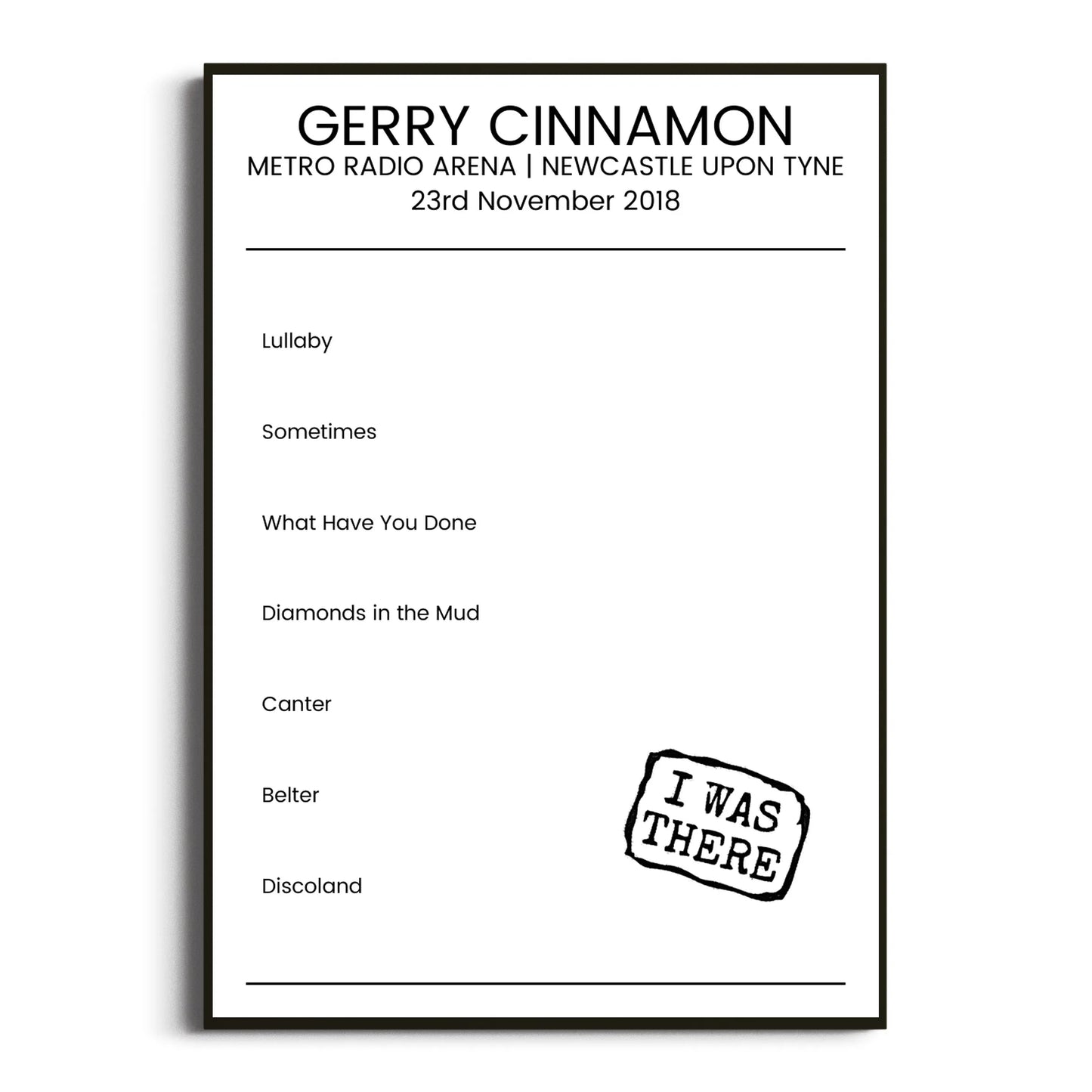 Gerry Cinnamon Newcastle upon Tyne 23 November 2018 Setlist Poster