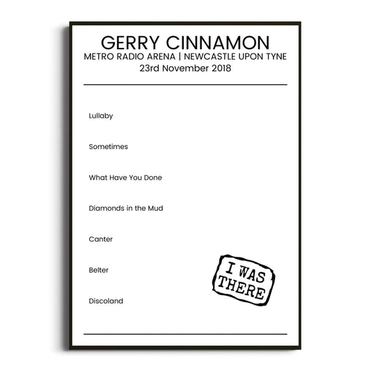 Gerry Cinnamon Newcastle upon Tyne 23 November 2018 Setlist Poster