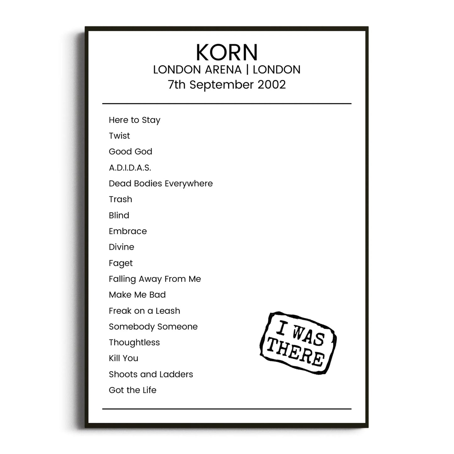 Korn London 07 September 2002 Setlist Poster