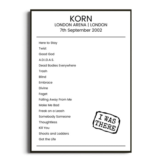 Korn London 07 September 2002 Setlist Poster