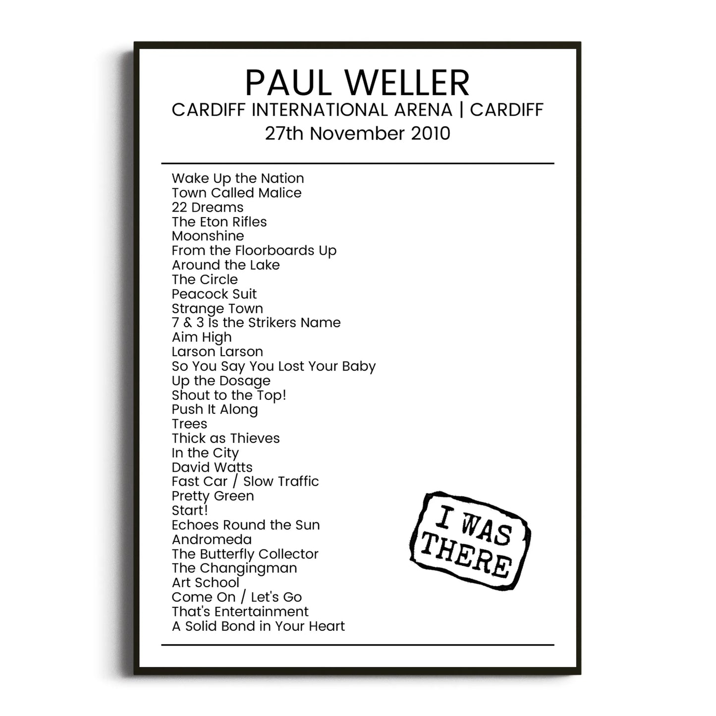 Paul Weller Cardiff 27 November 2010 Setlist Poster