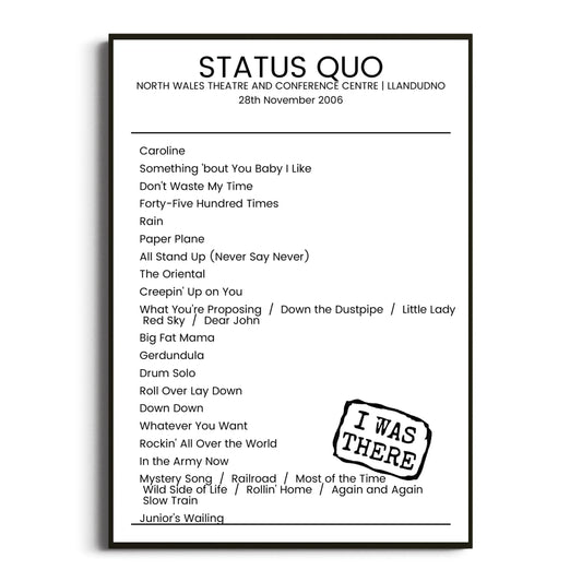 Status Quo Llandudno 28 November 2006 Setlist Poster