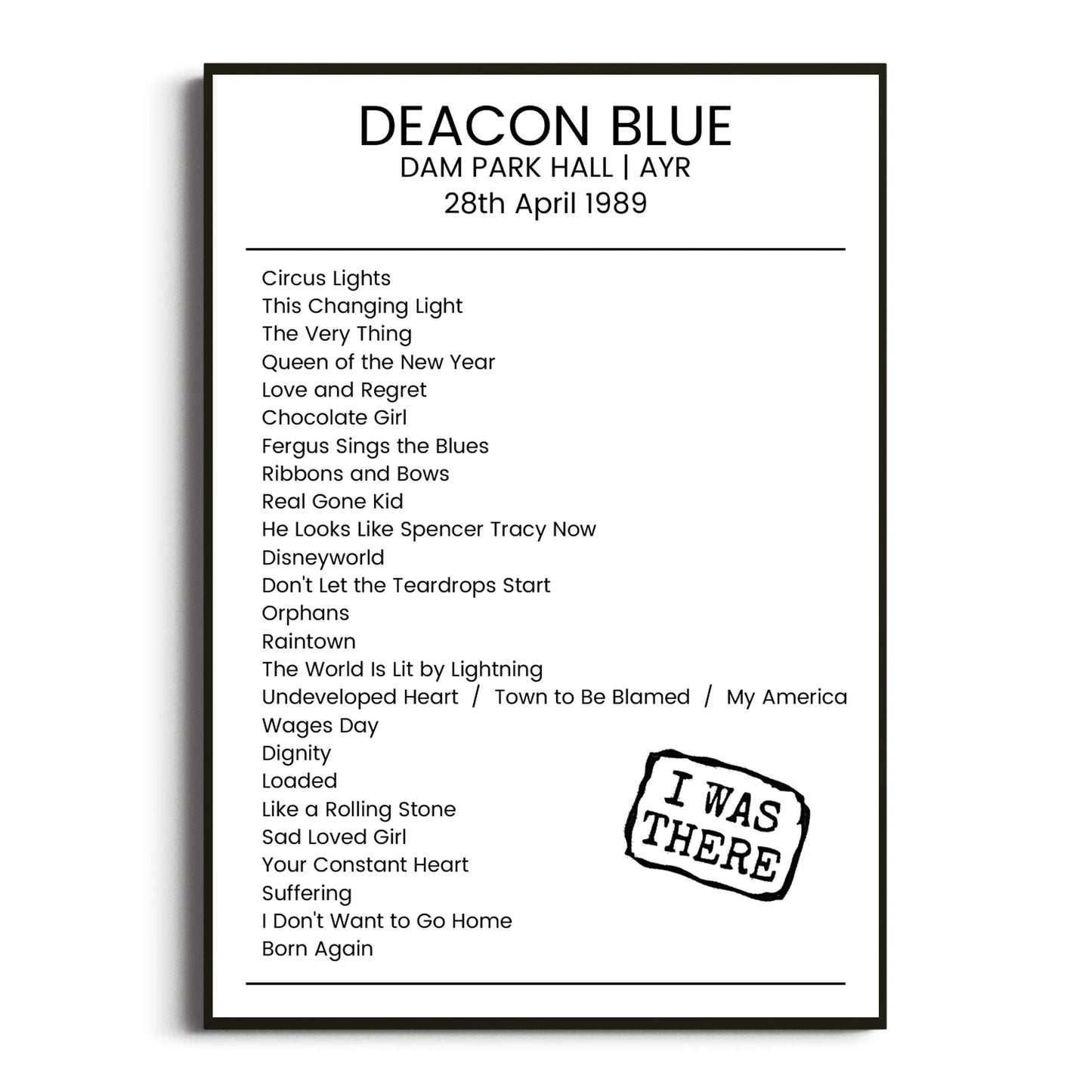 Deacon Blue Ayr 28 April 1989 Setlist Poster