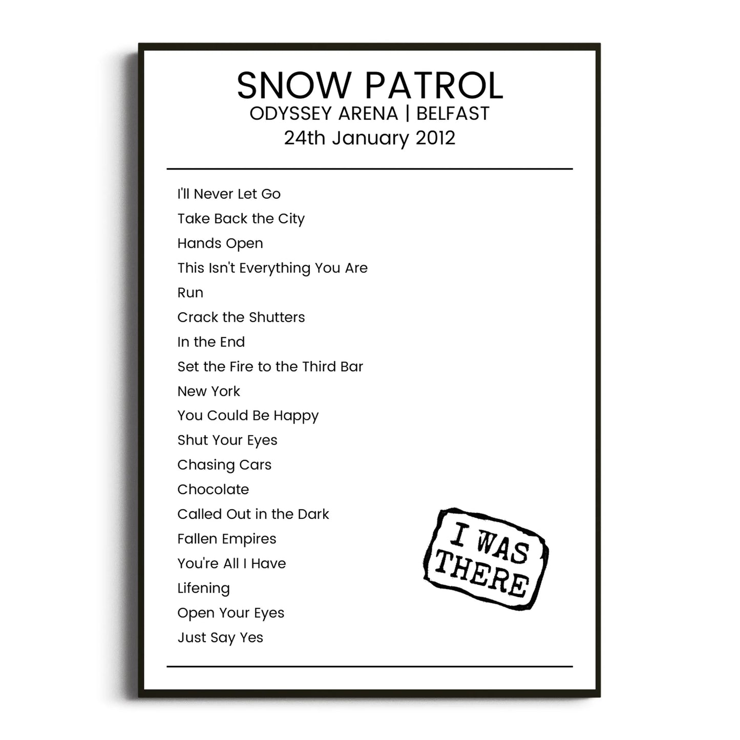 Snow Patrol Belfast 24 January 2012 Setlist Poster