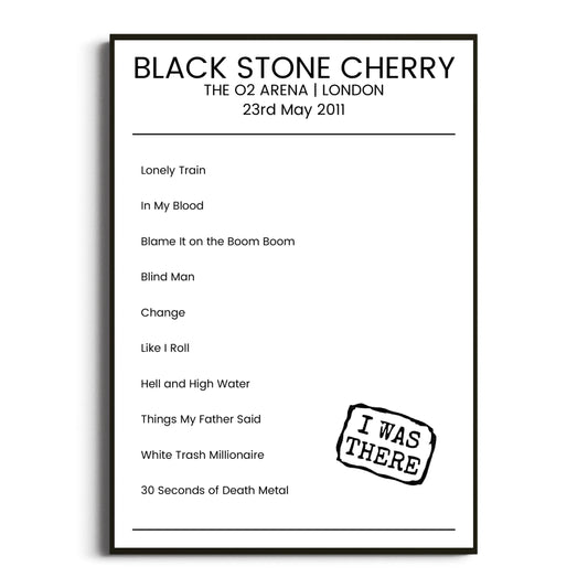 Black Stone Cherry London 23 May 2011 Setlist Poster