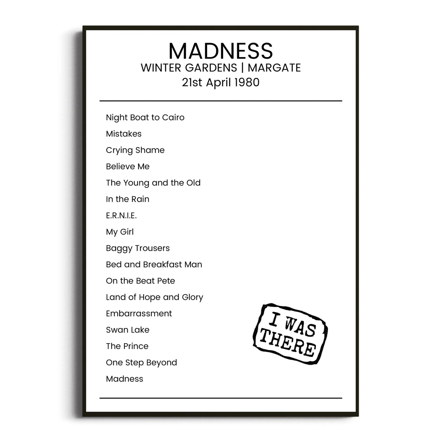 Madness Margate 21 April 1980 Setlist Poster