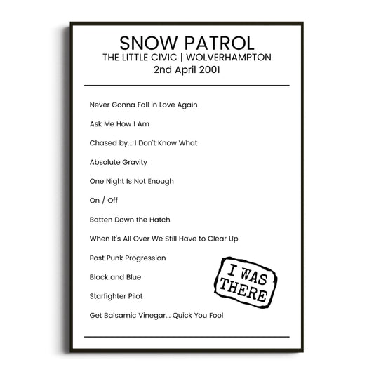 Snow Patrol Wolverhampton 02 April 2001 Setlist Poster