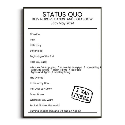 Status Quo Glasgow 30 May 2024 Setlist Poster