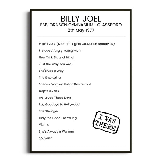 Billy Joel Glassboro 08 May 1977 Setlist Poster