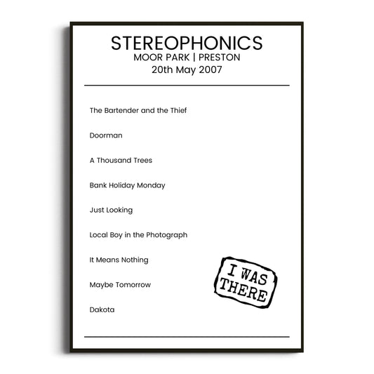 Stereophonics Preston 20 May 2007 Setlist Poster