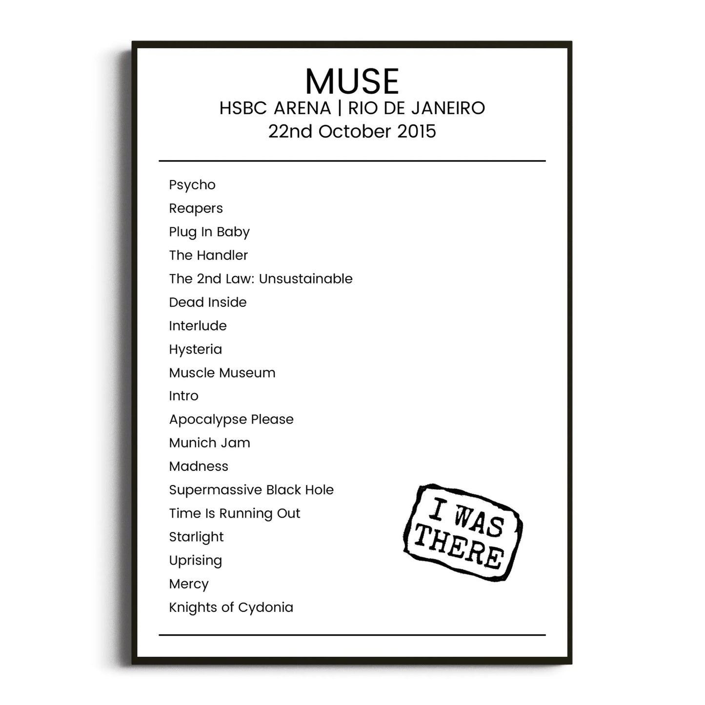 Muse Rio de Janeiro 22 October 2015 Setlist Poster