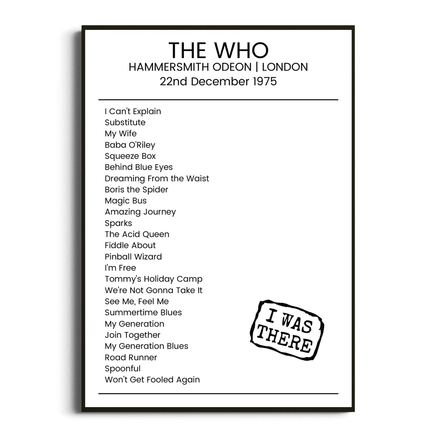 The Who London 22 December 1975 Setlist Poster