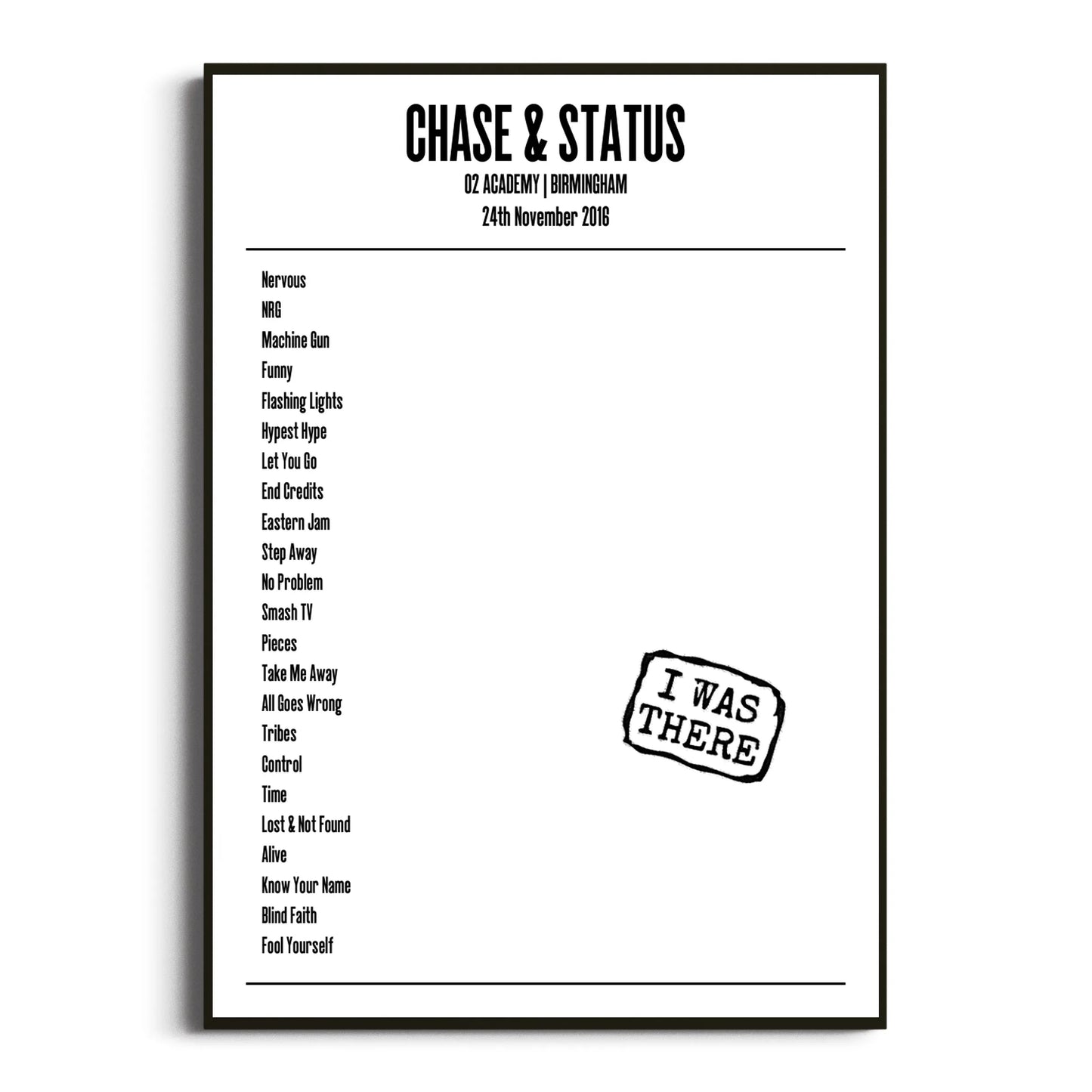 Chase & Status Birmingham 24 November 2016 Setlist Poster