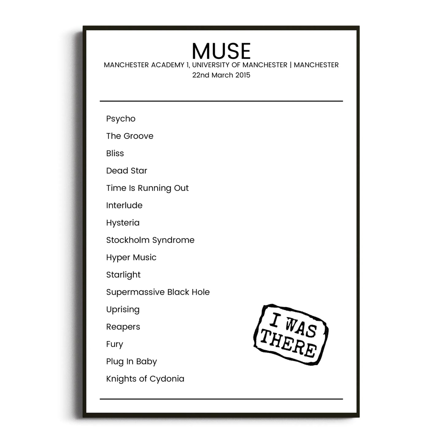 Muse Manchester 22 March 2015 Setlist Poster