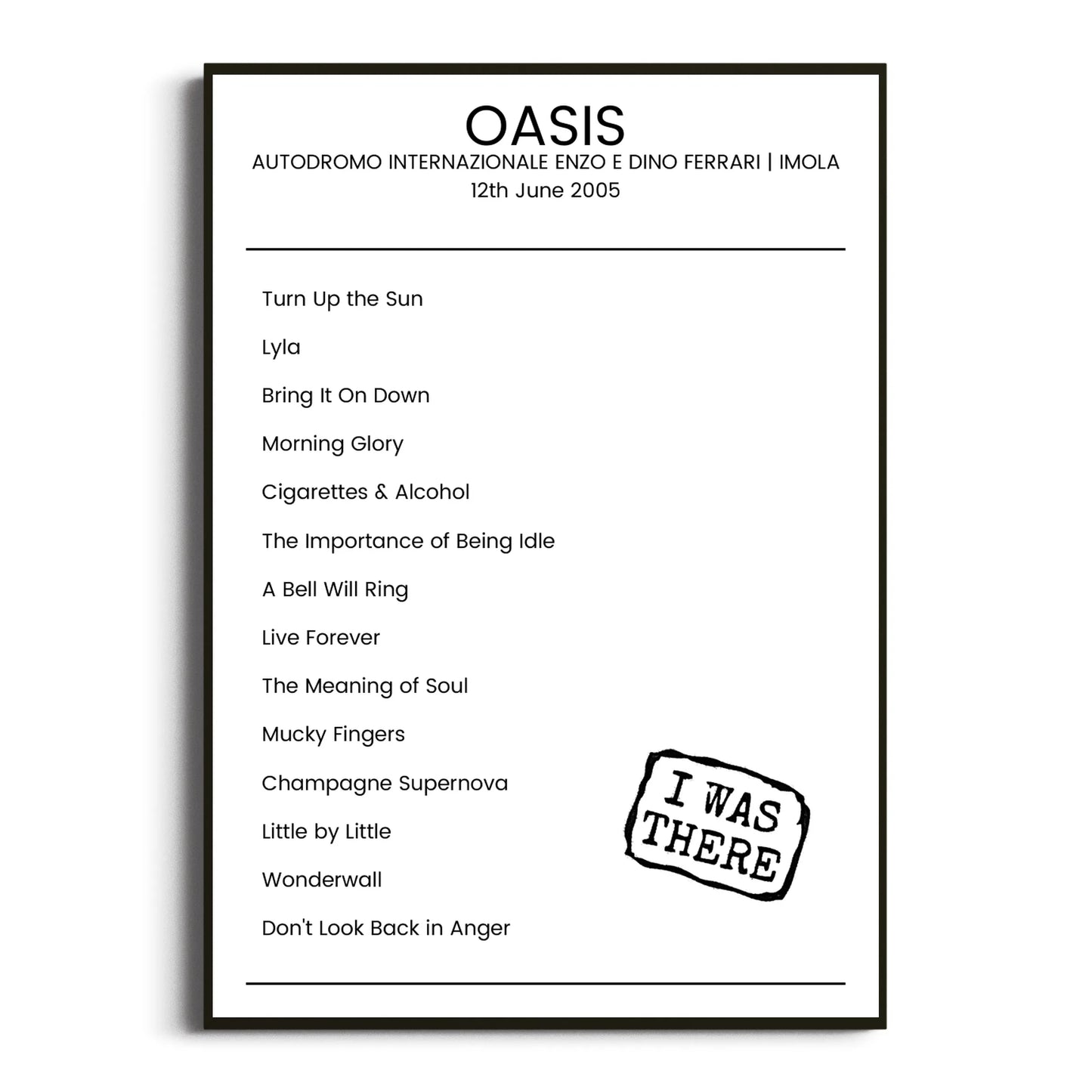 Oasis Imola 12 June 2005 Setlist Poster