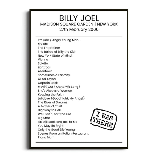 Billy Joel New York 27 February 2006 Setlist Poster