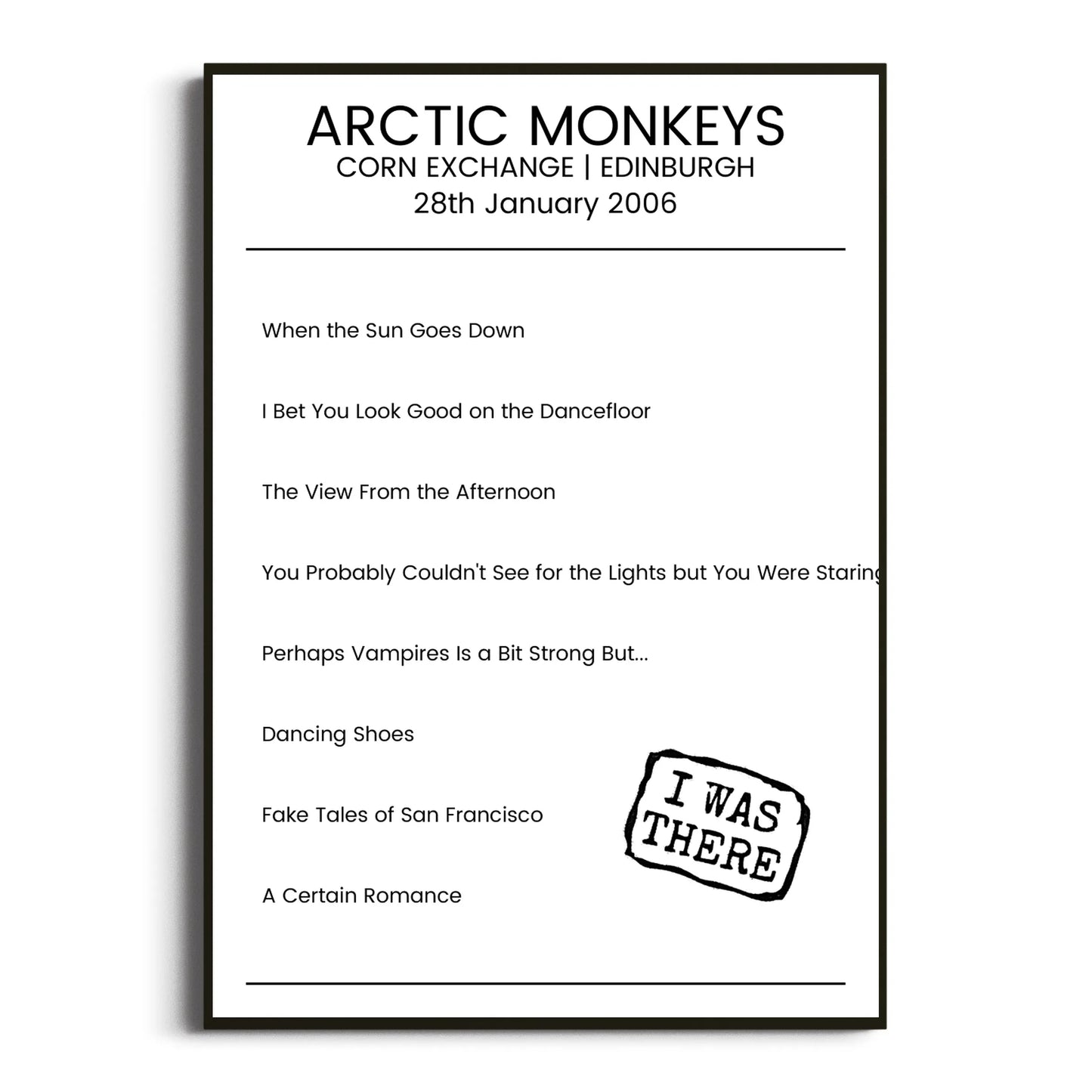 Arctic Monkeys Edinburgh 28 January 2006 Setlist Poster