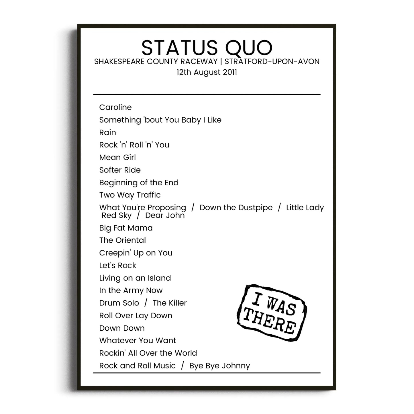 Status Quo Stratford-upon-Avon 12 August 2011 Setlist Poster