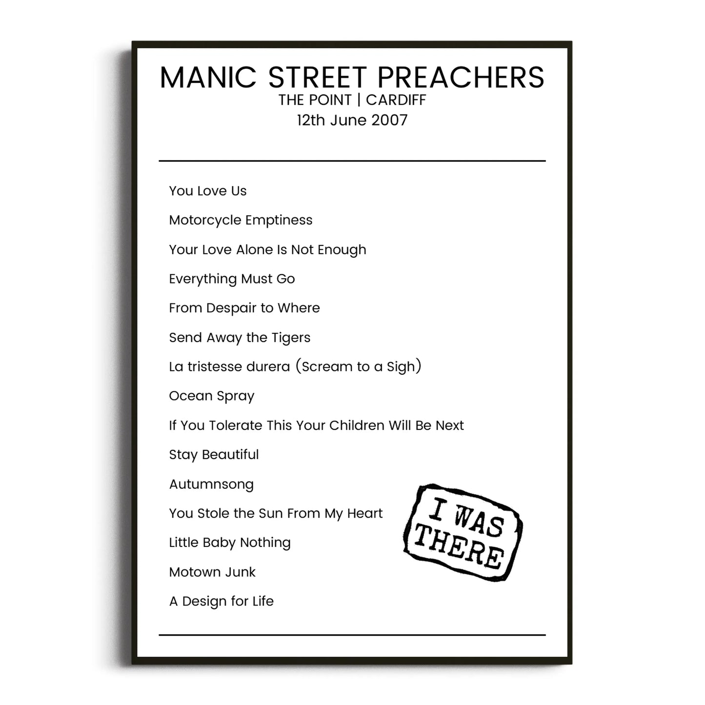 Manic Street Preachers Cardiff 12 June 2007 Setlist Poster