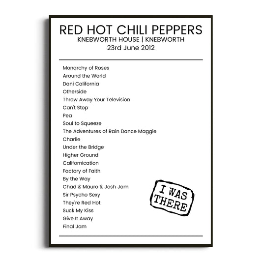 Red Hot Chili Peppers Knebworth 23 June 2012 Setlist Poster