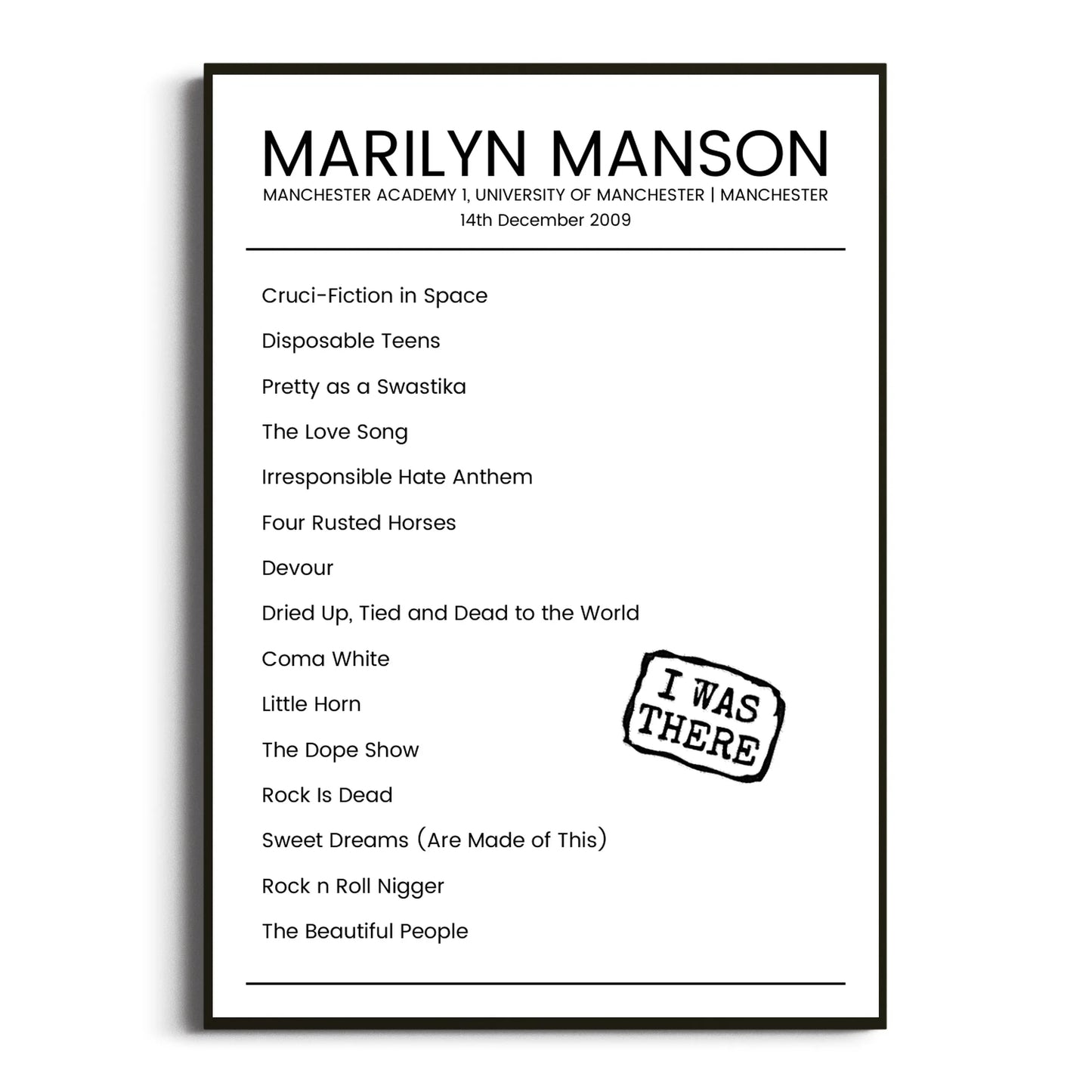 Marilyn Manson Manchester 14 December 2009 Setlist Poster