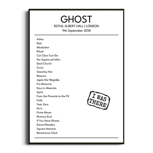 Ghost London 09 September 2018 Setlist Poster