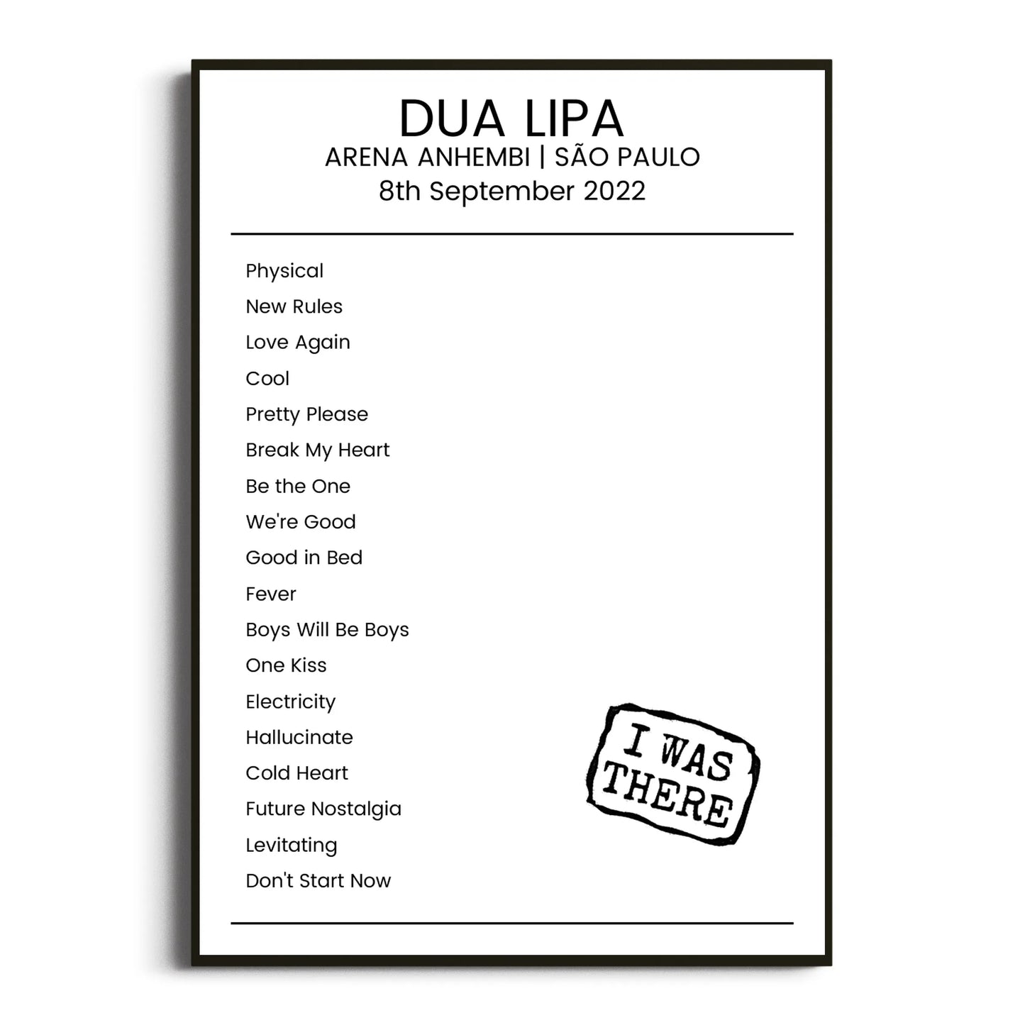 Dua Lipa São Paulo 08 September 2022 Setlist Poster