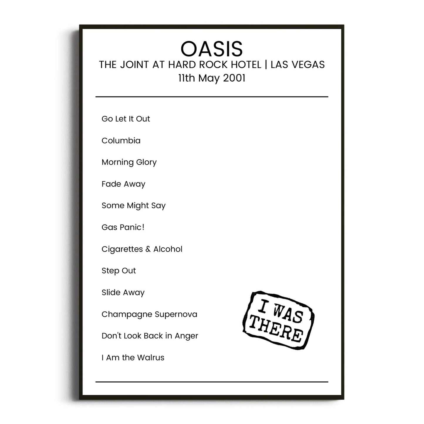 Oasis Las Vegas 11 May 2001 Setlist Poster