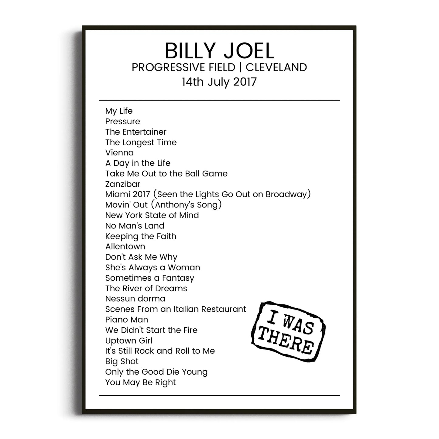 Billy Joel Cleveland 14 July 2017 Setlist Poster