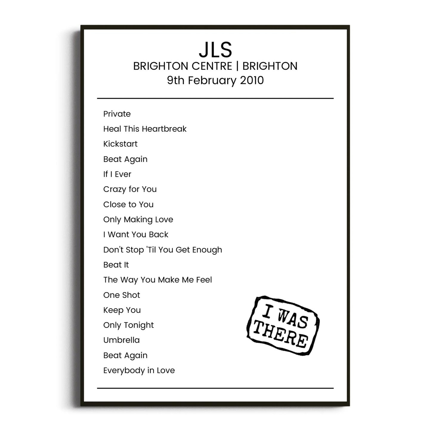 JLS Brighton 09 February 2010 Setlist Poster