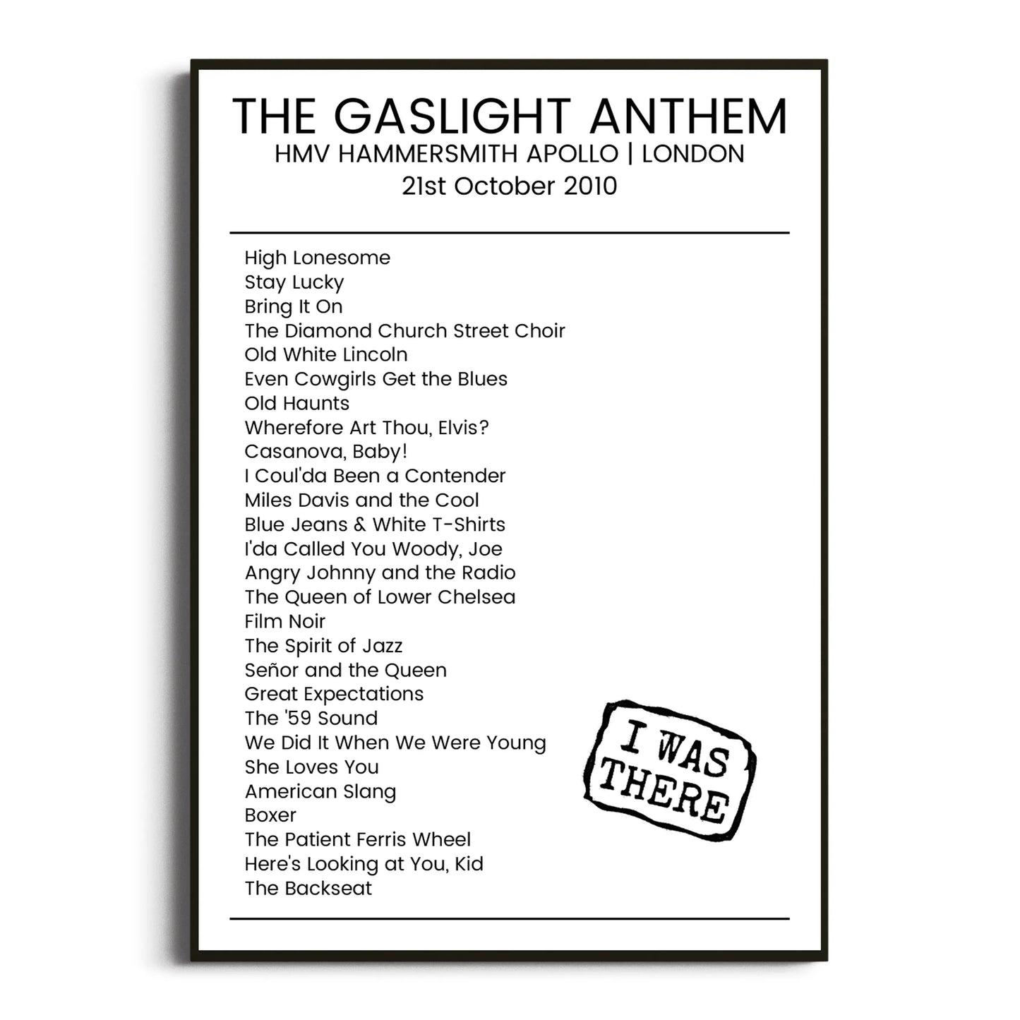 The Gaslight Anthem London 21 October 2010 Setlist Poster