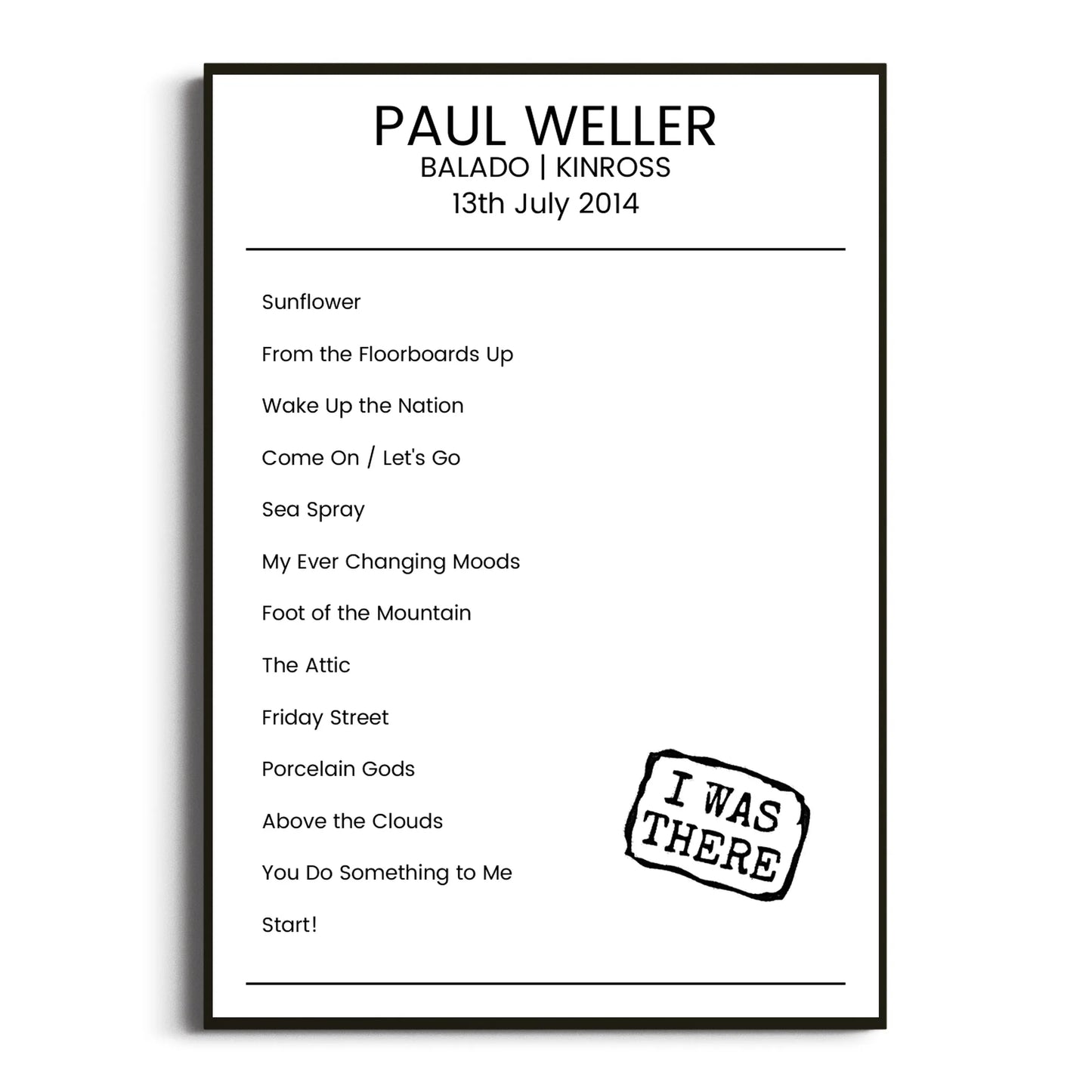 Paul Weller Kinross 13 July 2014 Setlist Poster