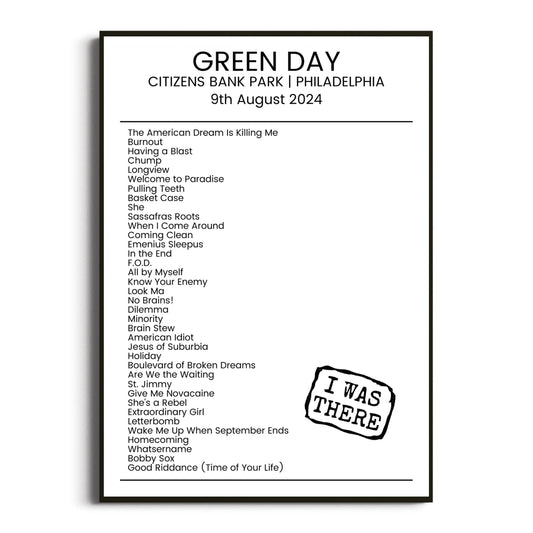 Green Day Philadelphia 09 August 2024 Setlist Poster