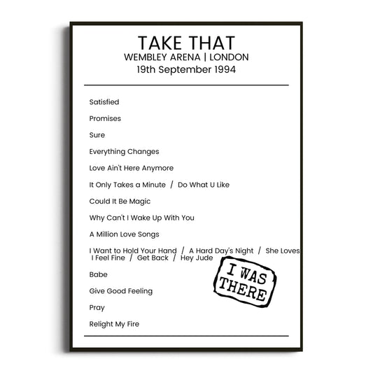 Take That London 19 September 1994 Setlist Poster