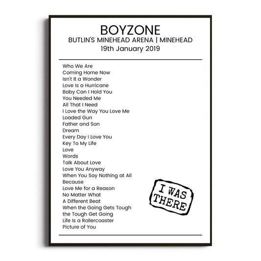 Boyzone Minehead 19 January 2019 Setlist Poster