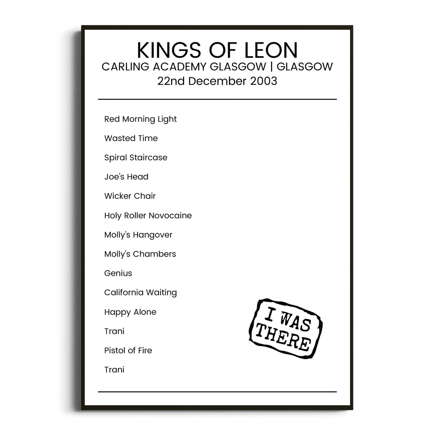 Kings of Leon Glasgow 22 December 2003 Setlist Poster