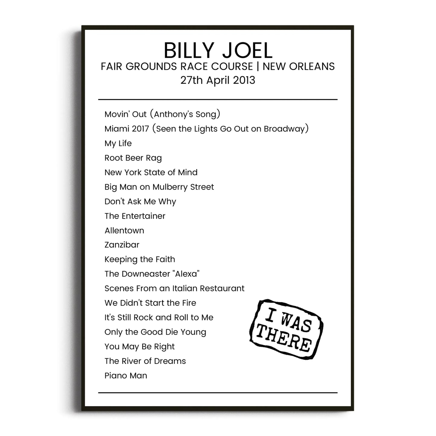 Billy Joel New Orleans 27 April 2013 Setlist Poster