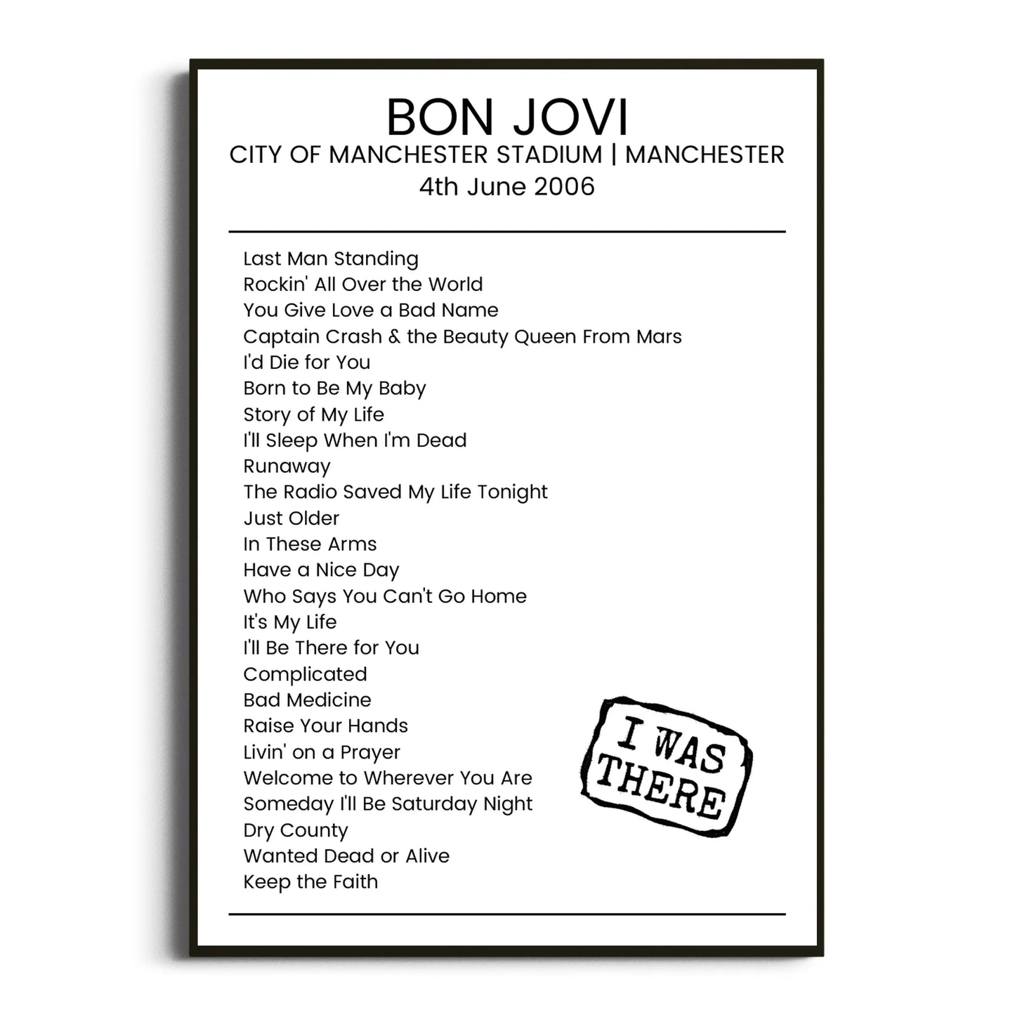 Bon Jovi Manchester 04 June 2006 Setlist Poster