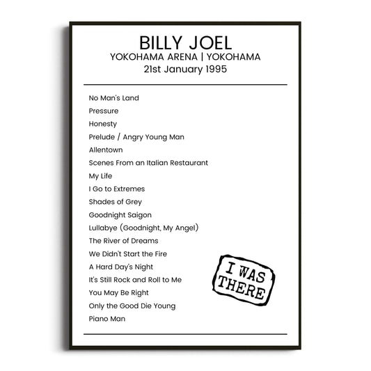 Billy Joel Yokohama 21 January 1995 Setlist Poster