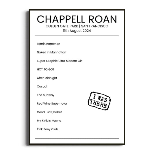 Chappell Roan San Francisco 11 August 2024 Setlist Poster