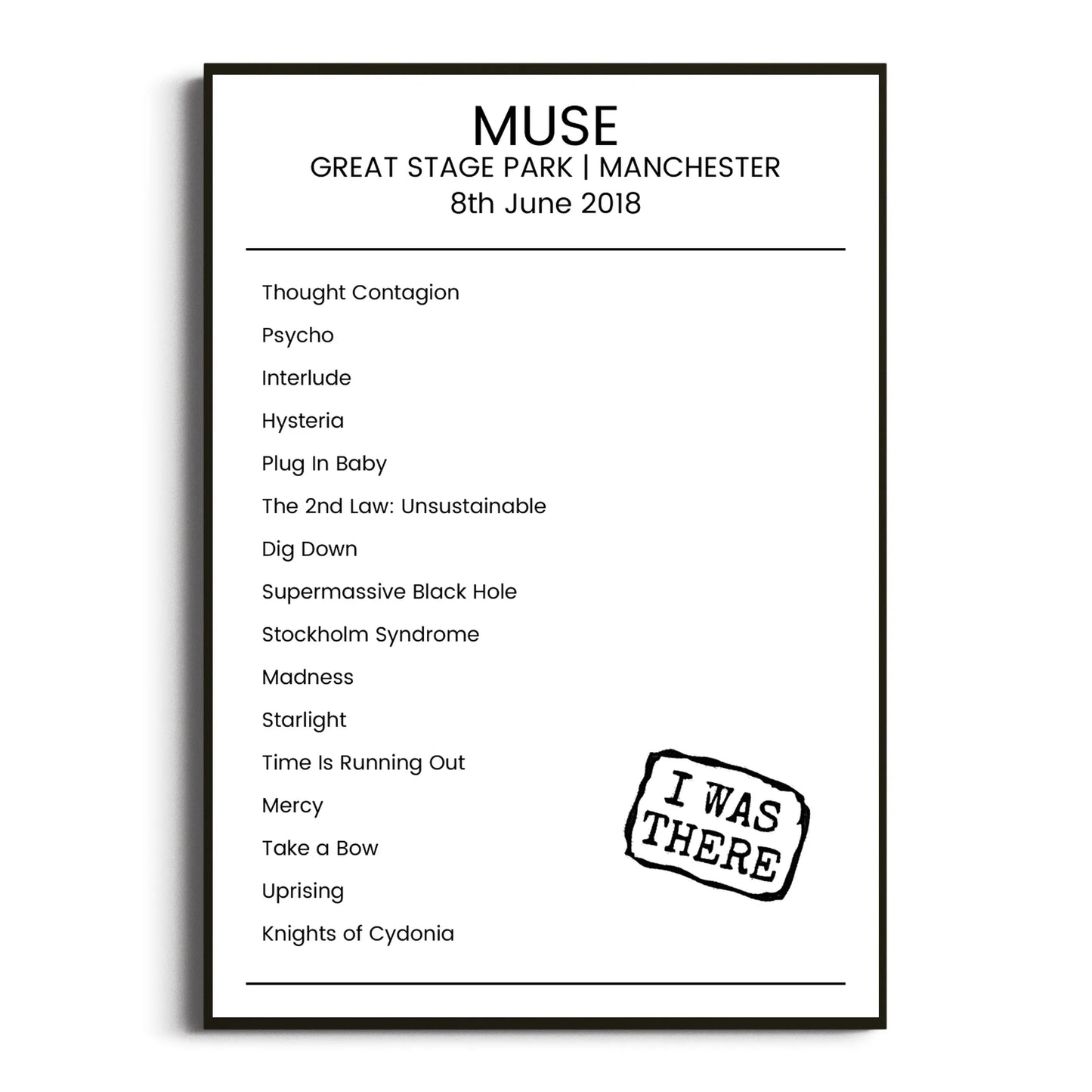 Muse Manchester 08 June 2018 Setlist Poster