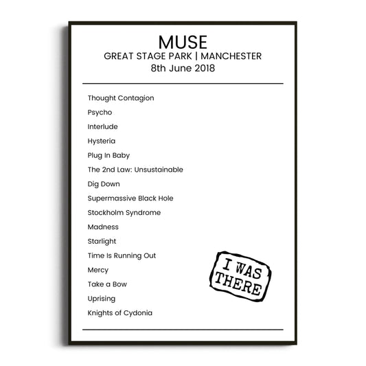 Muse Manchester 08 June 2018 Setlist Poster