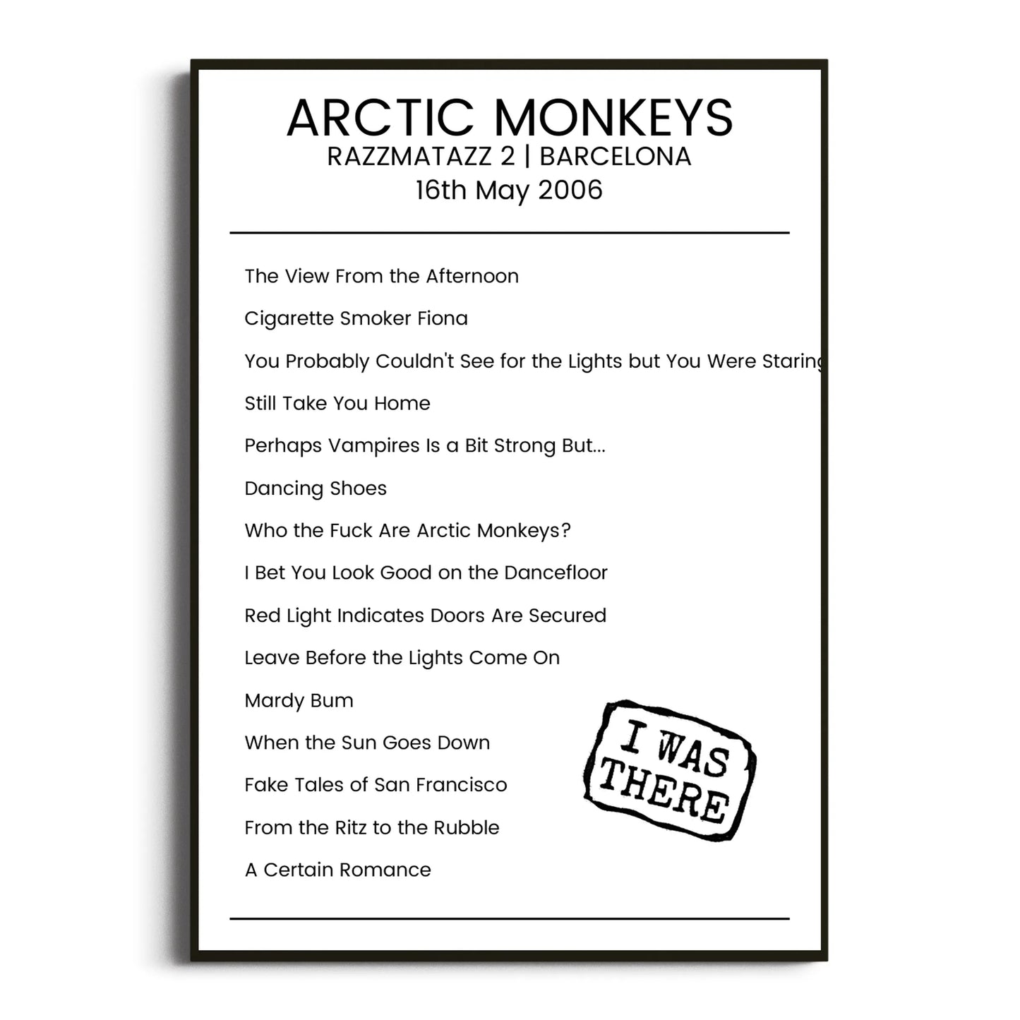 Arctic Monkeys Barcelona 16 May 2006 Setlist Poster