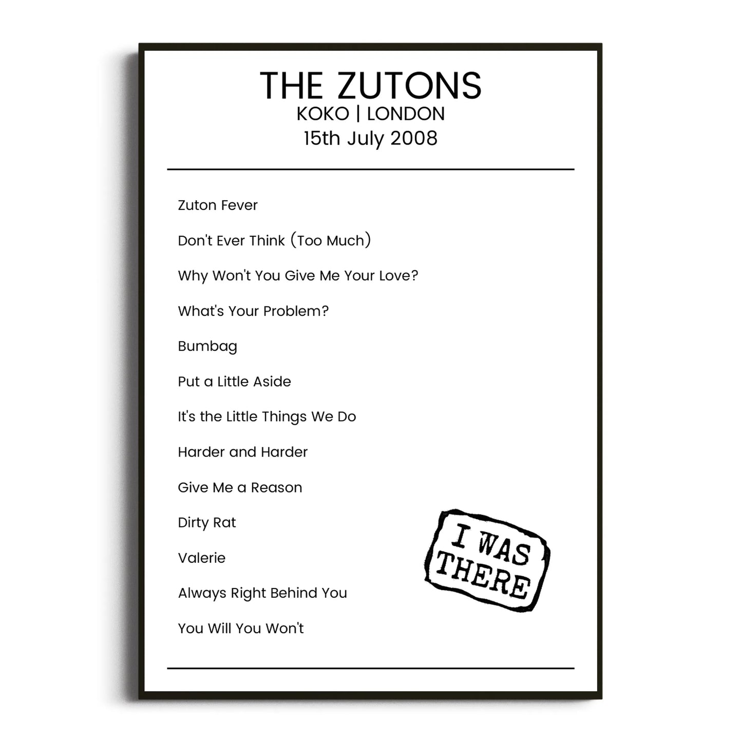 The Zutons London 15 July 2008 Setlist Poster