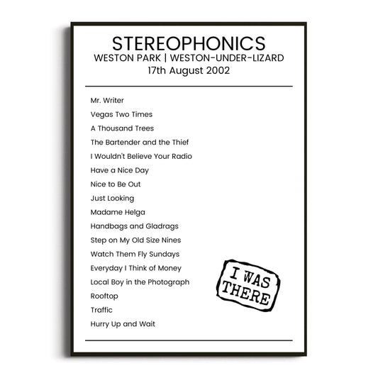 Stereophonics Weston-under-Lizard 17 August 2002 Setlist Poster