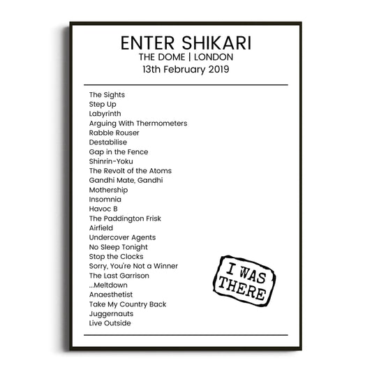 Enter Shikari London 13 February 2019 Setlist Poster