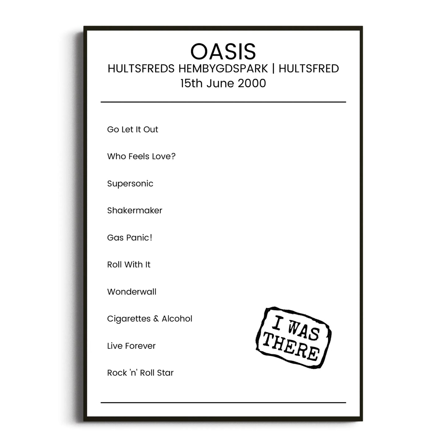 Oasis Hultsfred 15 June 2000 Setlist Poster