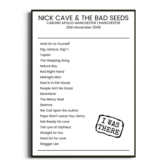 Nick Cave & the Bad Seeds Manchester 25 November 2008 Setlist Poster