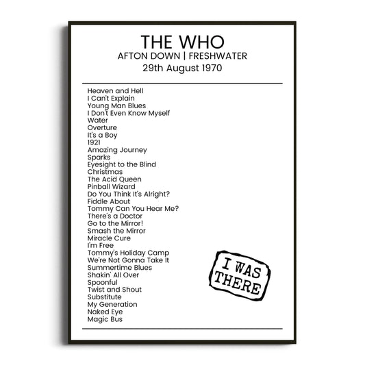 The Who Freshwater 29 August 1970 Setlist Poster